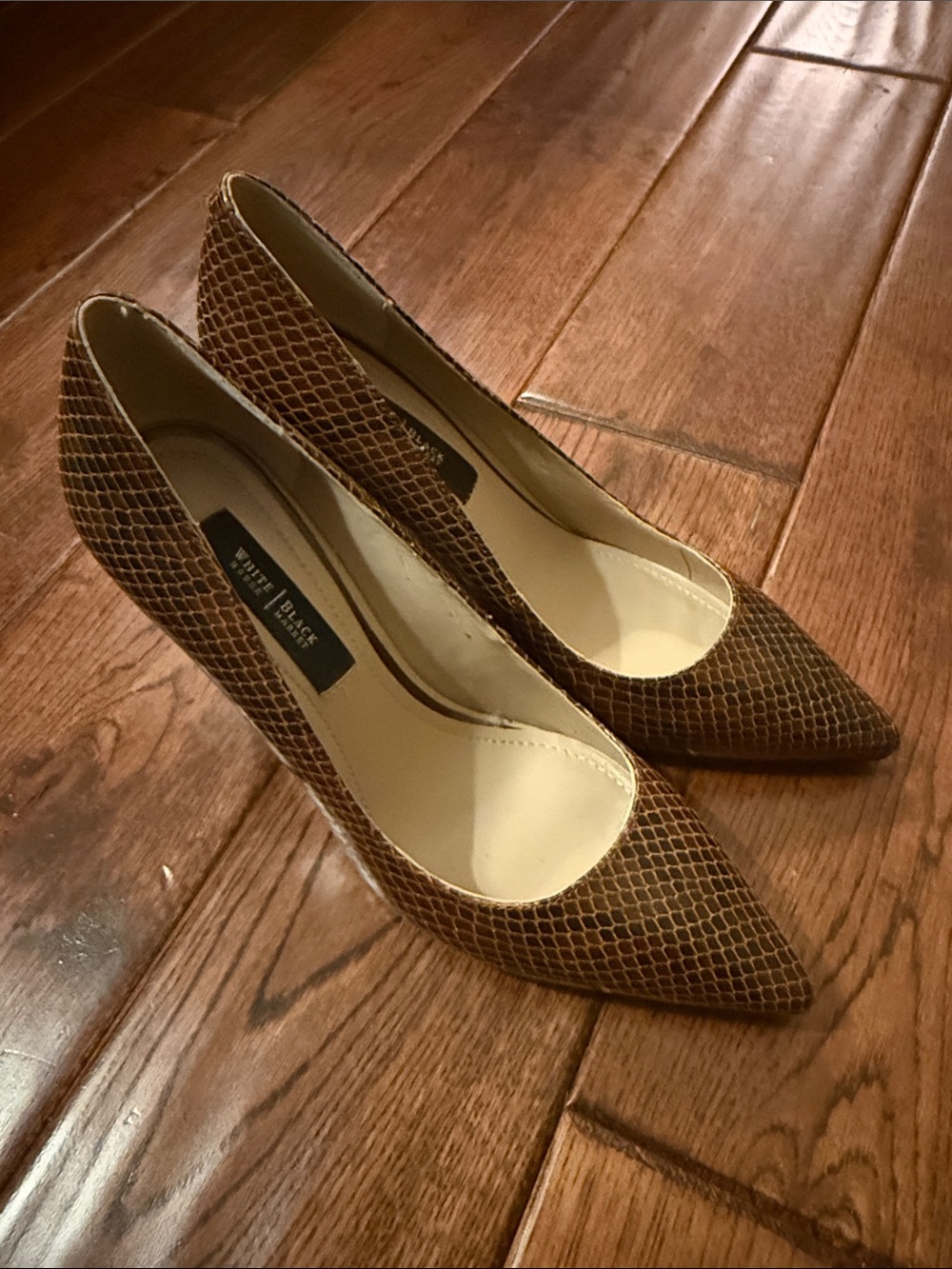 White House Black Market Brown Snake-Embossed Pointed-Toe Pumps